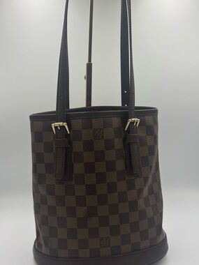 Vintage Louis Vuitton Damier Ebene Bucket Tote w/ Gold Hardware Nov 2001 & COA